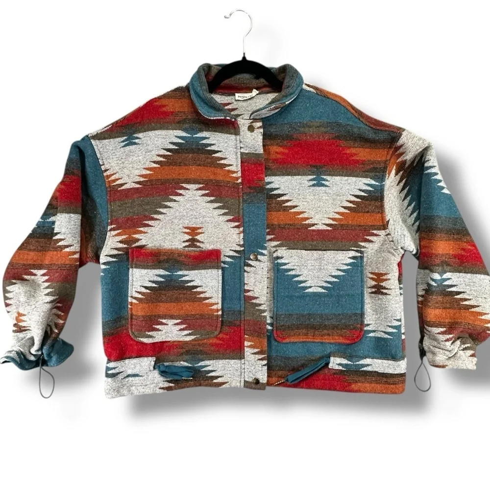 Vintage Southwestern Aztec Print Zip-Up Jacket Size Medium Multicolor